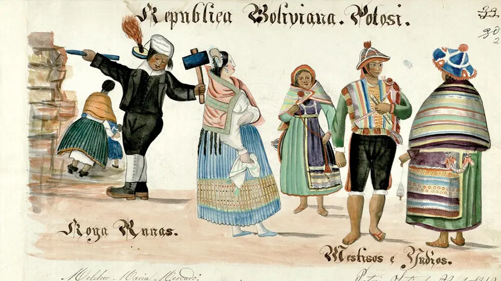 "Rep&uacute;blica de Bolivia. Potos&iacute;. Koya Runas. Mestizos e Indios", de Melchor Mar&iacute;a Mercado./ ARCHIVO Y BIBLIOTECA NACIONALES DE BOLIVIA