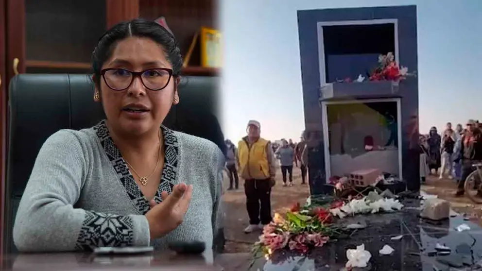 La alcaldesa Eva Copa. El nicho de su padre destruido en El Alto. COMPOSICI&Oacute;N OPINI&Oacute;N