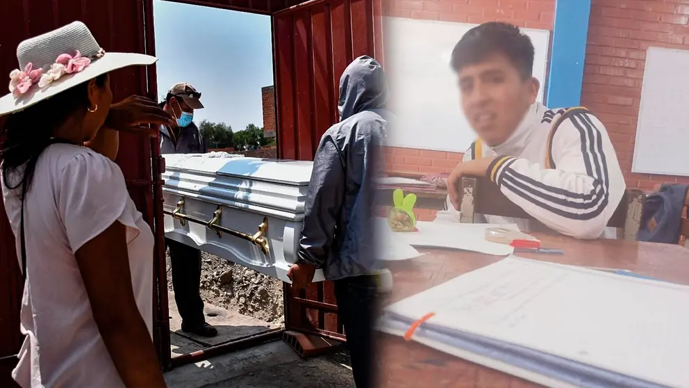 El cuerpo del joven siendo trasladado a su domicilio (i) una fotograf&iacute;a de Kevin en su colegio (d). COMPOSICI&Oacute;N OPINI&Oacute;N