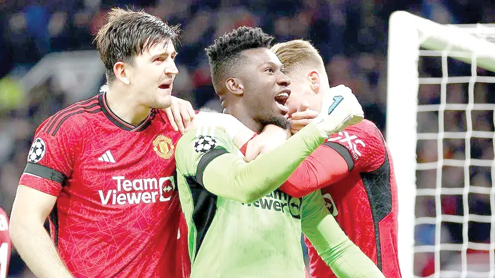 Los Red Devils festejan un penal tapado por Onana./ MANCHESTER UNITED