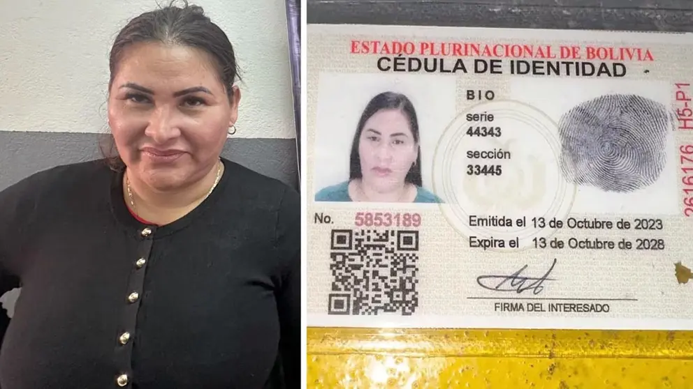 La foto de la detenida en Paraguay y el carnet que llevaba./ ERBOL