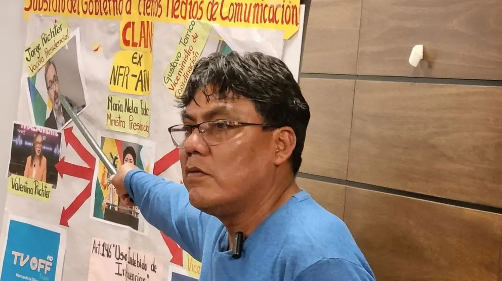 El asamble&iacute;sta H&eacute;ctor Arce, en una nueva aparici&oacute;n ante la prensa, con esquema incluido. ERBOL