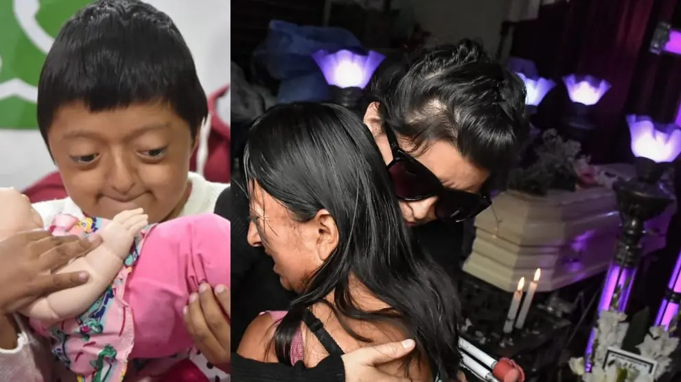 La peque&ntilde;a Aracely Flores (i)  en Navidad de 2021; y, su madre, durante su velorio (d). DICO SOL&Iacute;S