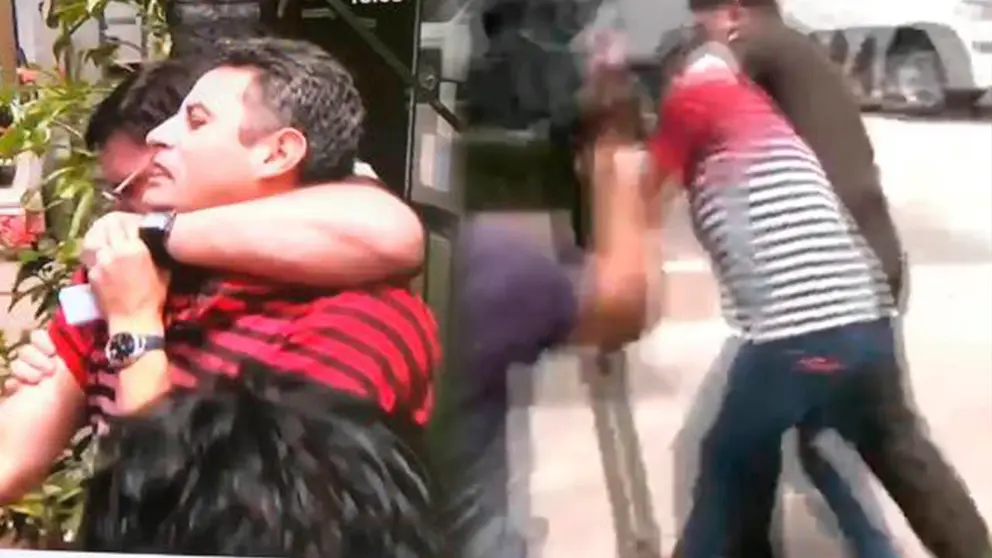 El comandante Erick Olgu&iacute;n toma del cuello al capit&aacute;n Lara. CAPTURA