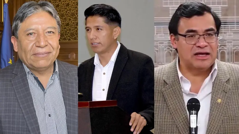 El vicepresidente del Estado, David Choquehuanca, el presidente del Senado, Andrónico Rodríguez, y el extitular de la cámara Baja, Jerges Mercado./ ARCHIVO