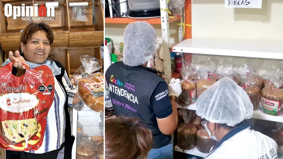 Una persona muestra un panet&oacute;n elaborado en una industria de Cochabamba (izq.). Personal de la Intendencia controla la elaboraci&oacute;n de este producto./ NO&Eacute; PORTUGAL