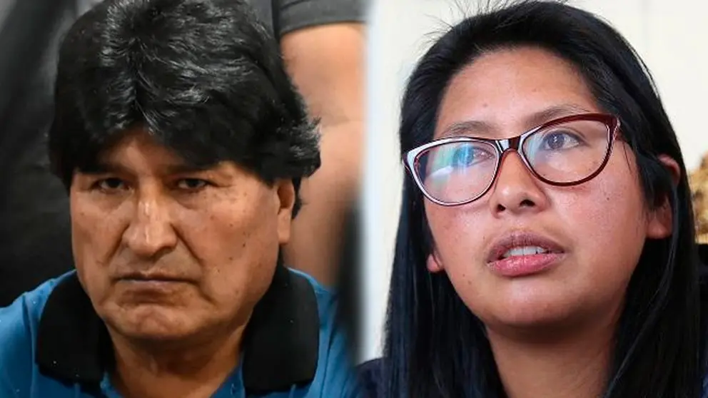 El expresidente Evo Morales (i) una fotograf&iacute;a de Eva Copa (d). COMPOSICI&Oacute;N OPINI&Oacute;N