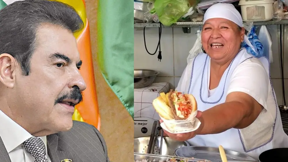 El alcalde Manfred Reyes Villa (i) y la creadora del trancapecho, Ana Camacho (d). COMPOSICI&Oacute;N OPINI&Oacute;N
