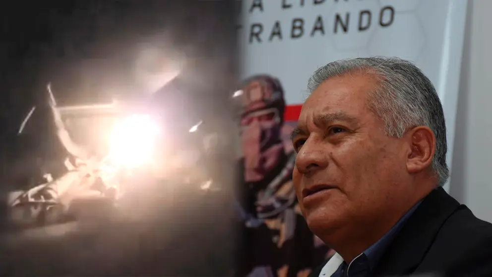 El veh&iacute;culo militar en llamas (i) el viceministro de Lucha Contra el Contrabando, Daniel Vargas al momento de informar sobre el tr&aacute;gico hecho (d). COMPOSICI&Oacute;N OPINI&Oacute;N