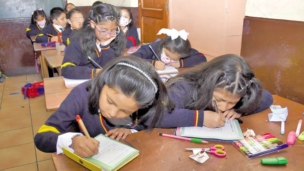 Estudiantes pasan clases en una escuela de La Paz./ APG