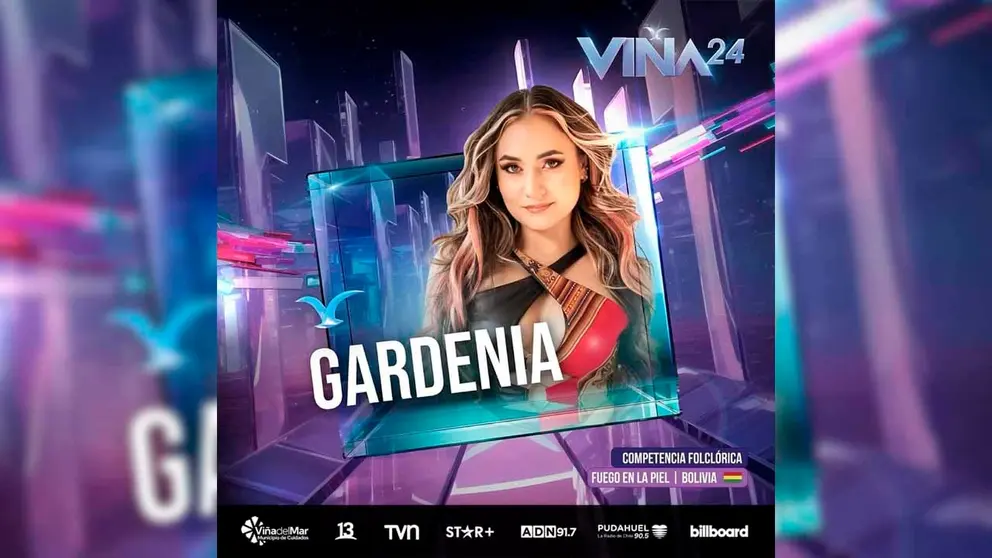 Afiche promocional de la artista Gardenia en Vi&ntilde;a del Mar. Vi&ntilde;a del Mar