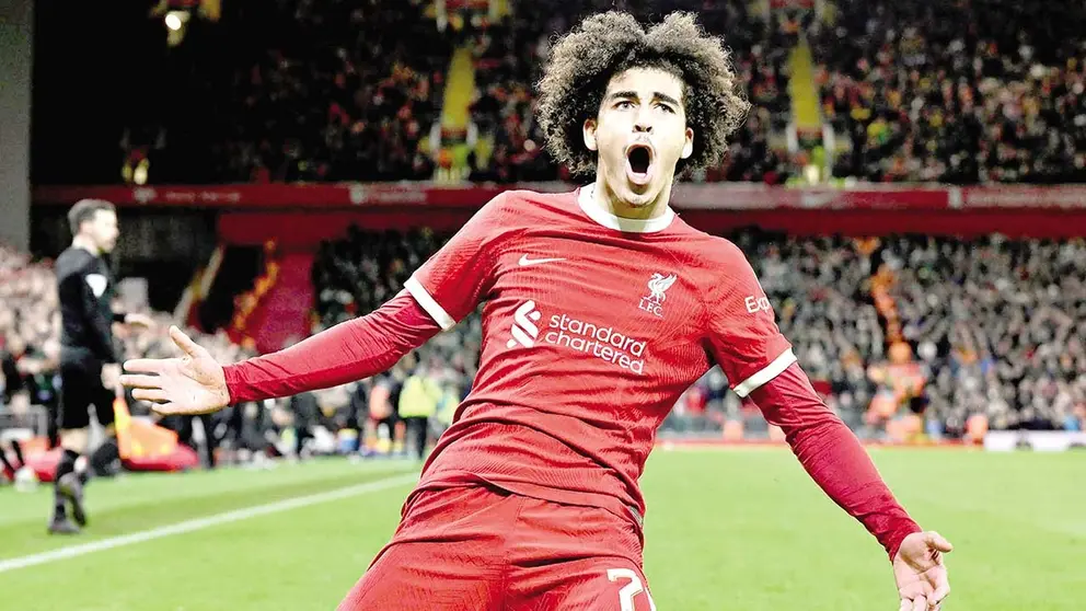 Jayden Danns festeja una conquista para el cuadro red en Anfield Road./ FACEBOOK FC LIVERPOOL