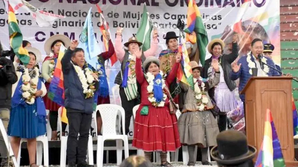 Arce y Choquehuanca en la inauguración del Segundo Ampliado de la Confederación Nacional de Mujeres Campesinas Indígenas Originarias de Bolivia./ OXIGENO.BO