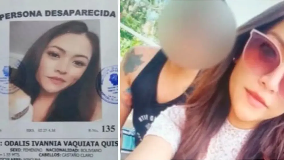 Odalis en una fotograf&iacute;a con su pareja junto al anuncio de persona desaparecida. Urgente.bo