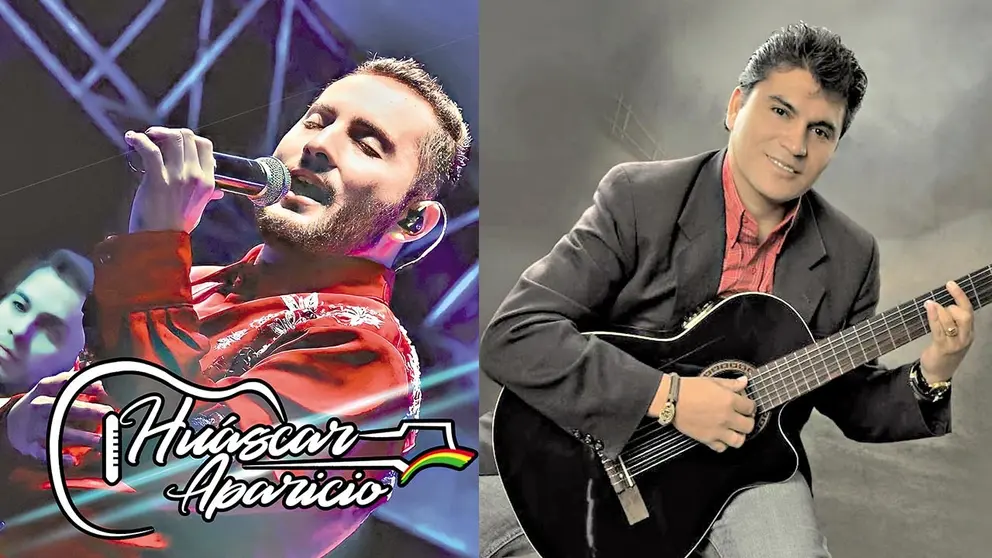 A la izquierda, el cantante del grupo musical Huáscar Aparicio L. A la derecha el fallecido músico Huáscar Aparicio G./ CORTESÍA
