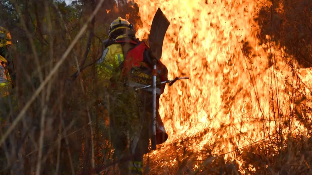 El simulacro de incendio este 19 de junio. GOBERNACI&Oacute;N DE COCHABAMBA