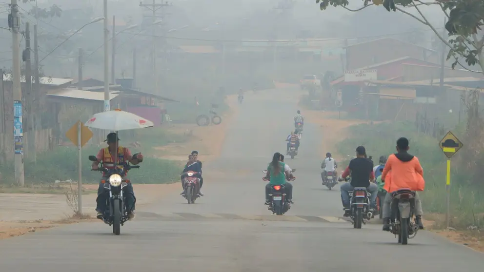As&iacute; luce Cobija, en Pando, a ra&iacute;z de los incendios que consumen el oriente boliviano. APG