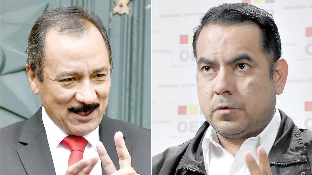 El rector de la UAGRM, Vicente Cu&eacute;llar, y el vicepresidente del TSE, Francisco Vargas. / APG
