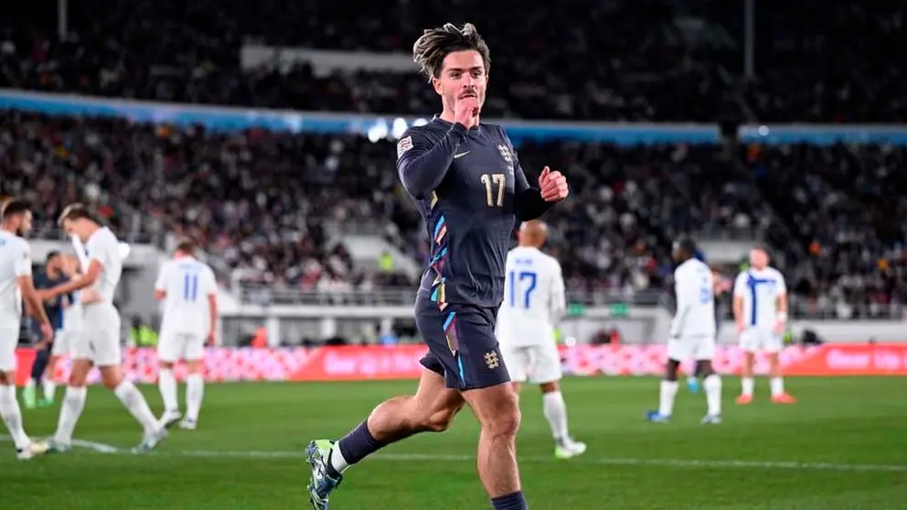 Jack Grealish festeja su conquista en favor del conjunto brit&aacute;nico. ENGLAND FOOTBALL TEAM