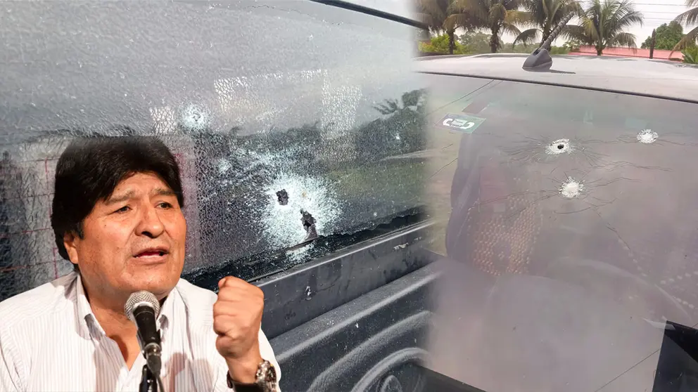 Una imagen de Evo Morales y los veh&iacute;culos en los que, supuestamente, ocurri&oacute; el atentado. CR&Eacute;DITO: OPINI&Oacute;N