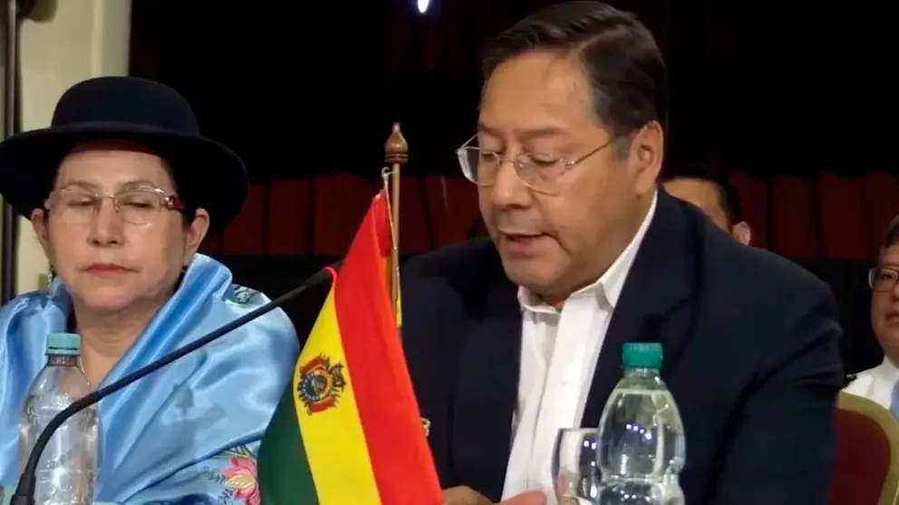 El presidente Luis Arce en su intervenci&oacute;n en Mercosur. Captura