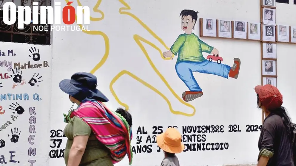 Mural contra los feminicidios e infanticidios en la calle 25 de Mayo en Cercado. / NOÉ PORTUGAL