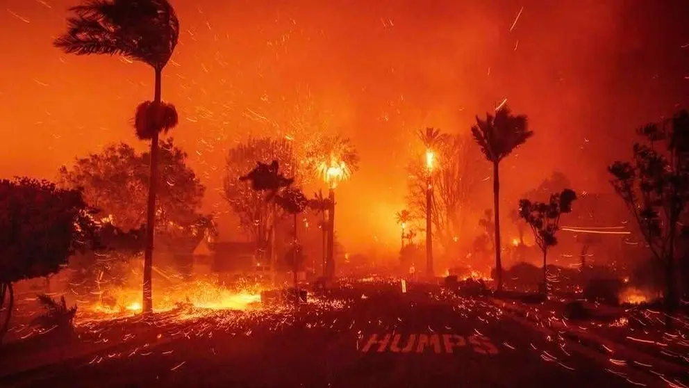 Imagen de una avenida en California envuelta en un incendio./ CONOCIMIENTUM