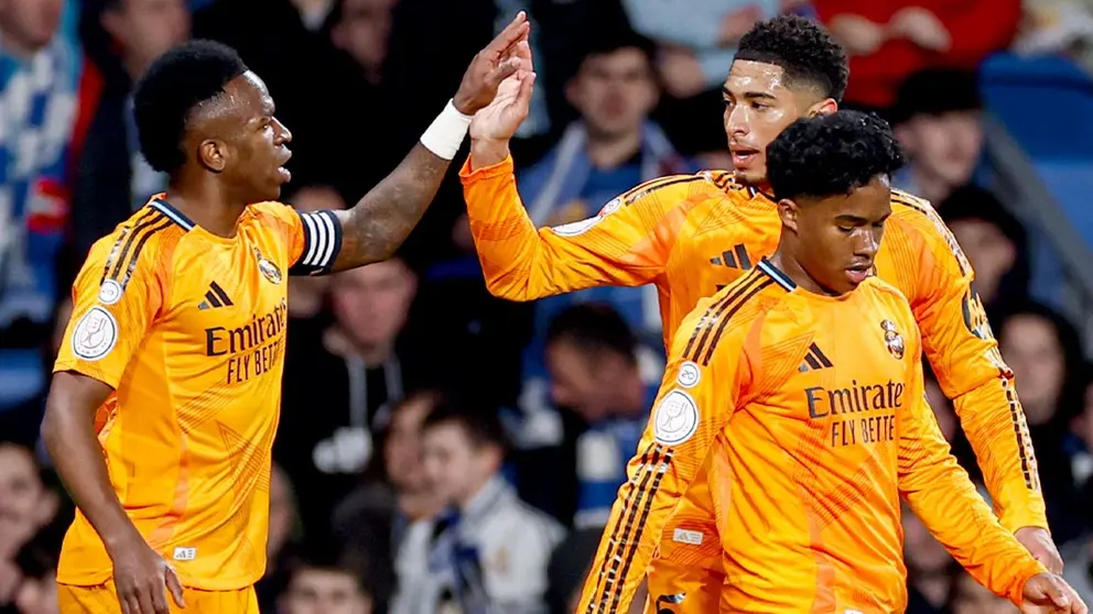 Vinicius Junior, Jude Bellingham y Endrick celebran una conquista./ FACEBOOK REAL MADRID