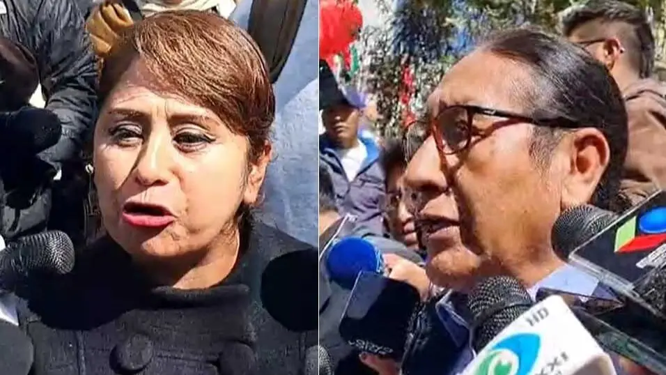 Ruth Nina, precandidata por PAN-BOL (i); y,  el jefe del partido FPV, Eliseo Rodr&iacute;guez (d). ERBOL