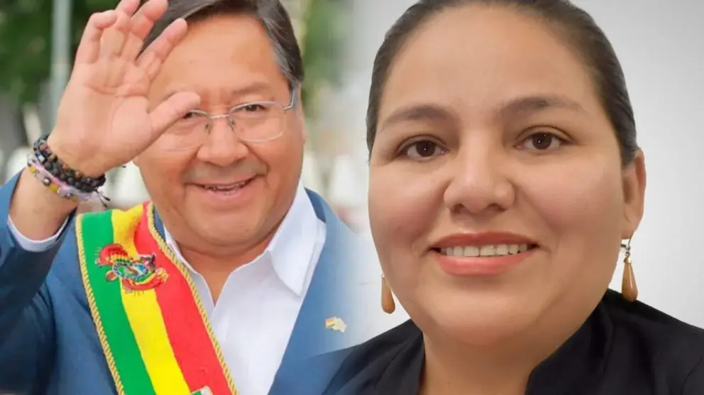 El presidente Luis Arce (i) y la candidata a la Vicepresidencia por el MAS, Deisy Choque (d). COMPOSICI&Oacute;N OPINI&Oacute;N