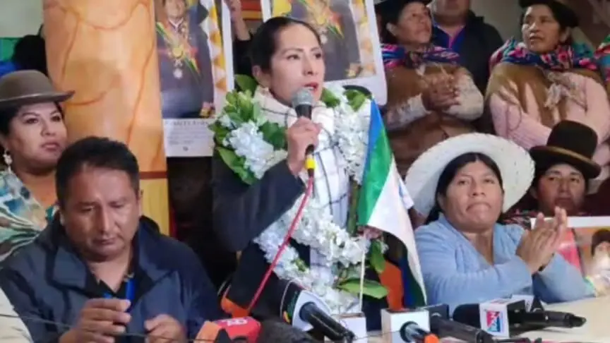 La exministra Wilma Alanoca, candidata a la Vicepresidencia por Evo Pueblo. CAPTURA DE PANTALLA