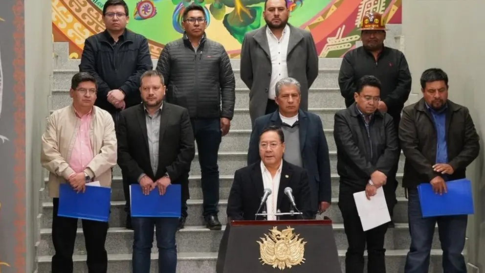Presidente del Estado,  Luis Arce, ayer en conferencia de prensa. RRSS.