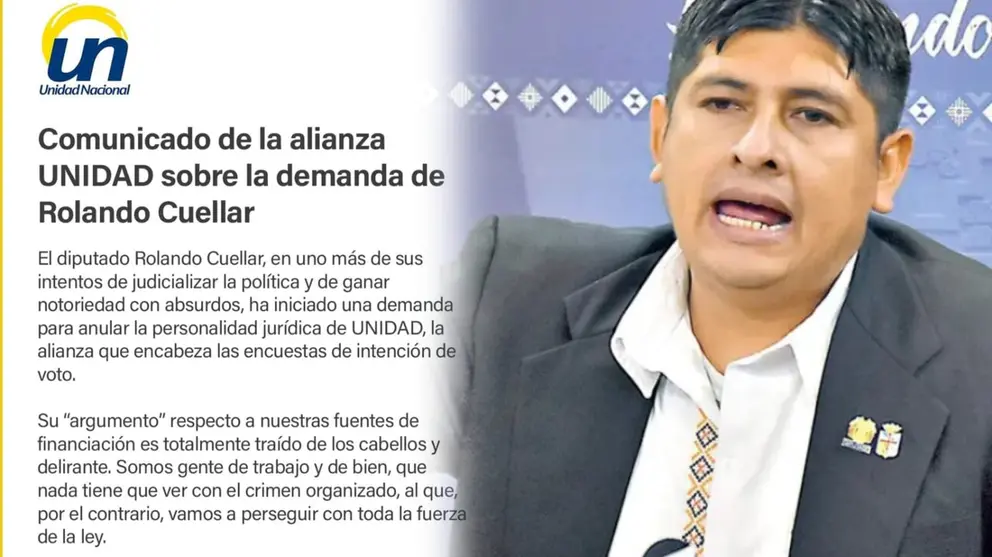 Comunicado de la Alianza Unidd (i) sobre la denuncia de Rolando Cu&eacute;llar (d). COMPOSICI&Oacute;N OPINI&Oacute;N