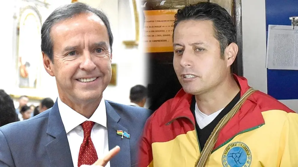 Edmand Lara, candidato a vicepresidente del PDC. Del otro lado, Jorge Tuto Quiroga, aspirante a presidente por la Alianza Libre. / APG