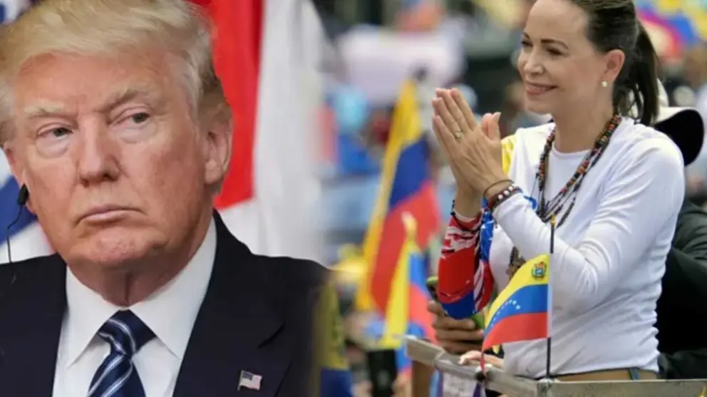 La l&iacute;der opositora venezolana Mar&iacute;a Corina Machado (d) y el presidente de EEUU, Donald Trump (i). COMPOSICI&Oacute;N OPINI&Oacute;N