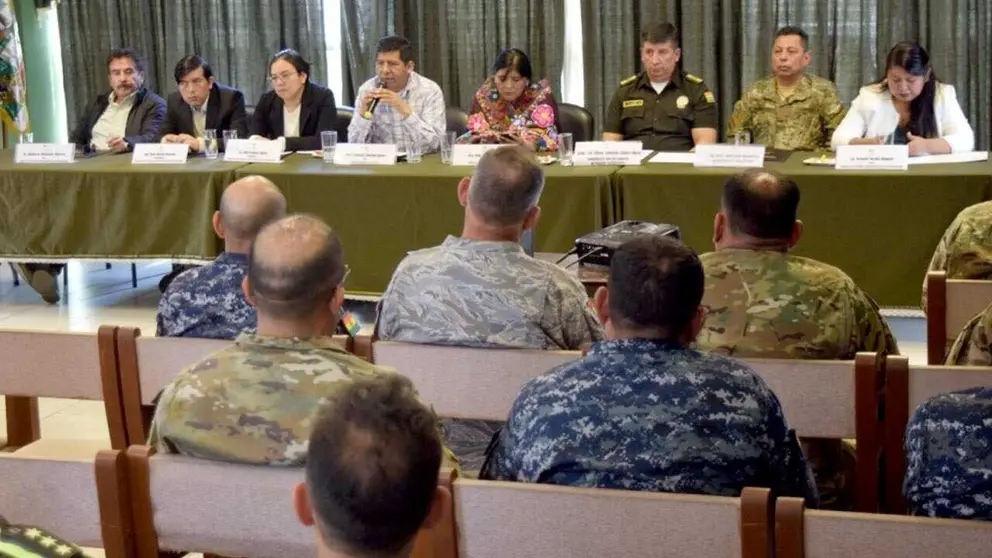 La reunión de coordinación del TED de Cochabamba con la Policía Boliviana y las Fuerzas Armadas./ TED COCHABAMBA
