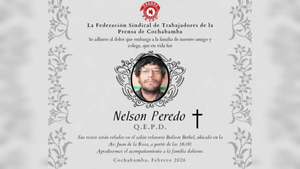 Aviso necrol&oacute;gico del periodista Nelson Peredo Cuentas. RRSS