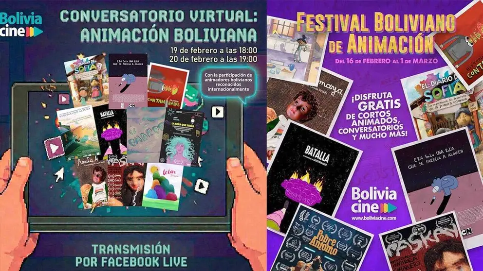Afiches promocionales del primer Festival Virtual de Animaci&oacute;n./ CORTES&Iacute;A