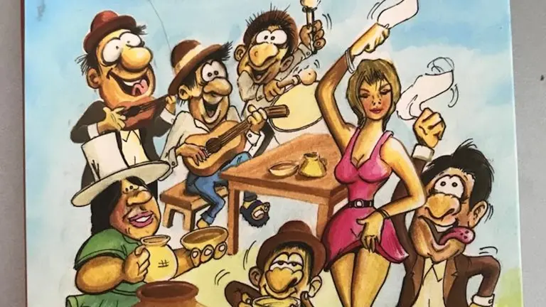 Caricatura de Carlos Cayo que ilustra la portada 
del libro.