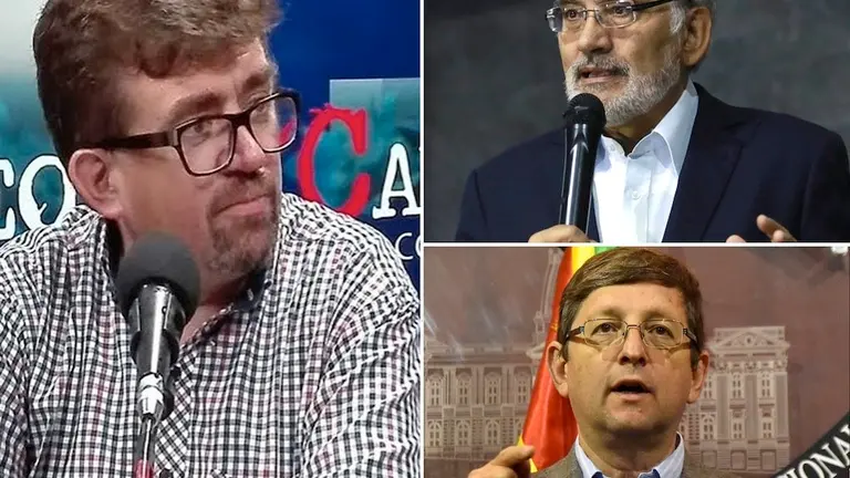 El exvocero de CC, Diego Ayo y los candidatos Carlos Mesa y Oscar Ortiz. Archivo