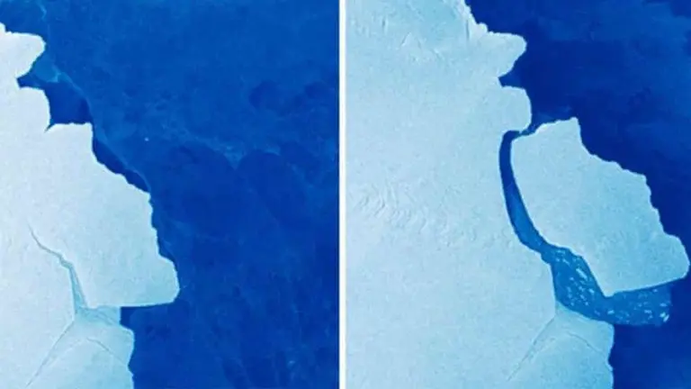 La imagen muestra el desprendimiento del iceberg D28 en la Ant&aacute;rtida