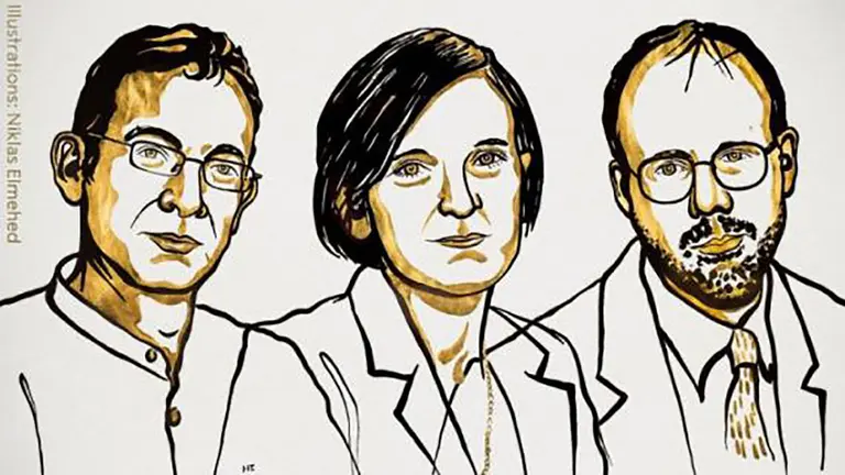 De izquierda a derecha, im&aacute;genes de Abhijit Banerjee, Esther Duflo, y Michael Kremer, galardonados este lunes con el Premio Nobel de Econom&iacute;a. EFE