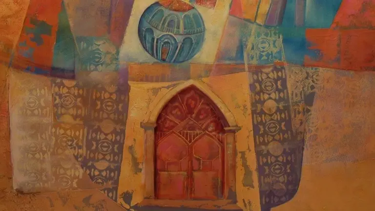 Detalle de una obra en acr&iacute;lico de la artista Marcela M&eacute;rida.
