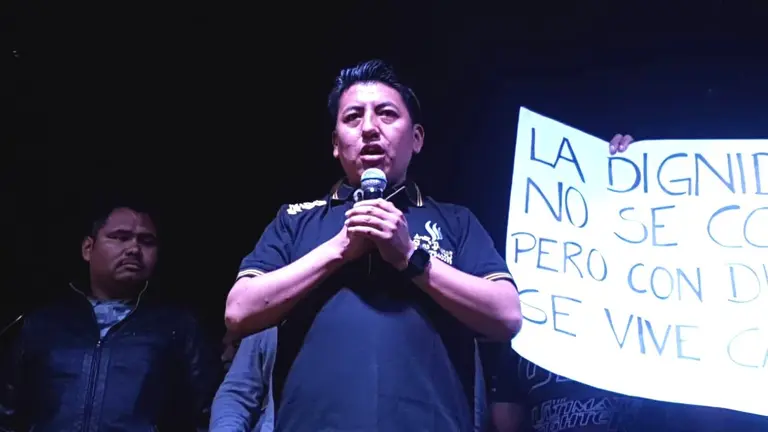 Marco Pumari durante un cabildo realizado en 2019. ARCHIVO