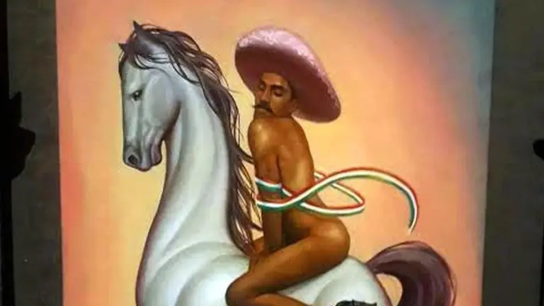 La pintura de Emiliano Zapata, en la exhibici&oacute;n azteca. EFE