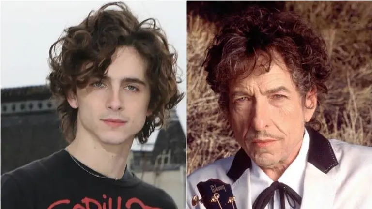 El actor de 24 a&ntilde;os Timothee Chamalet y el m&uacute;sico estadounidense Bob Dylan.