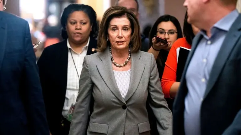 Speaker of the House Nancy Pelosi (C) walks off the House floor in the US Capitol in Washington, DC, USA, 10 January 2020. EFE