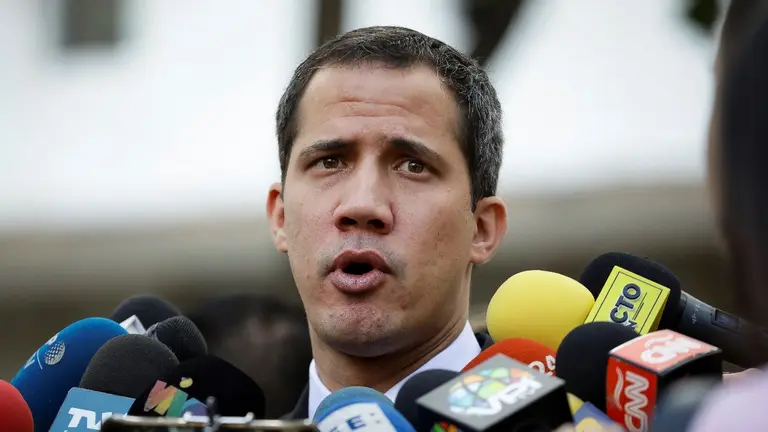 El l&iacute;der opositor, Juan Guaid&oacute;, en una conferencia. EFE