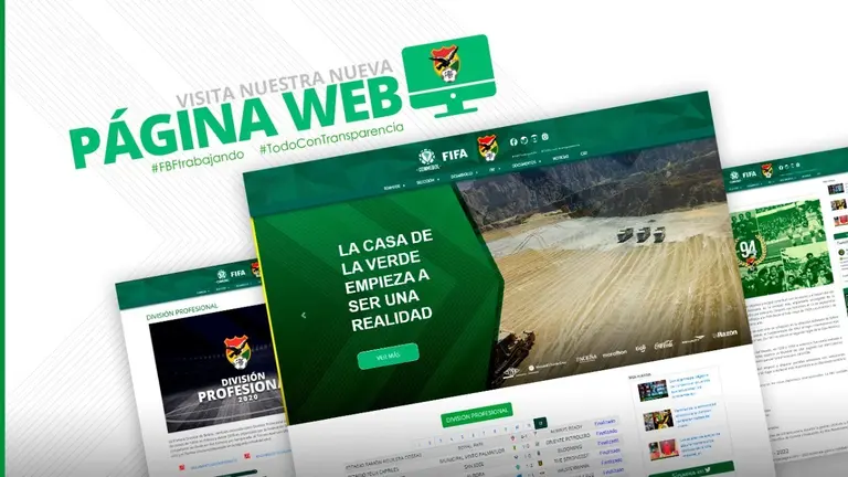 La imagen del nuevo portal de la Federaci&oacute;n Boliviana de F&uacute;tbol. FBF