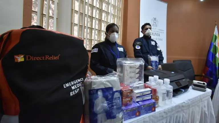La donaci&oacute;n de la ONG Direct Relief al Ministerio de Salud, ayer. APG